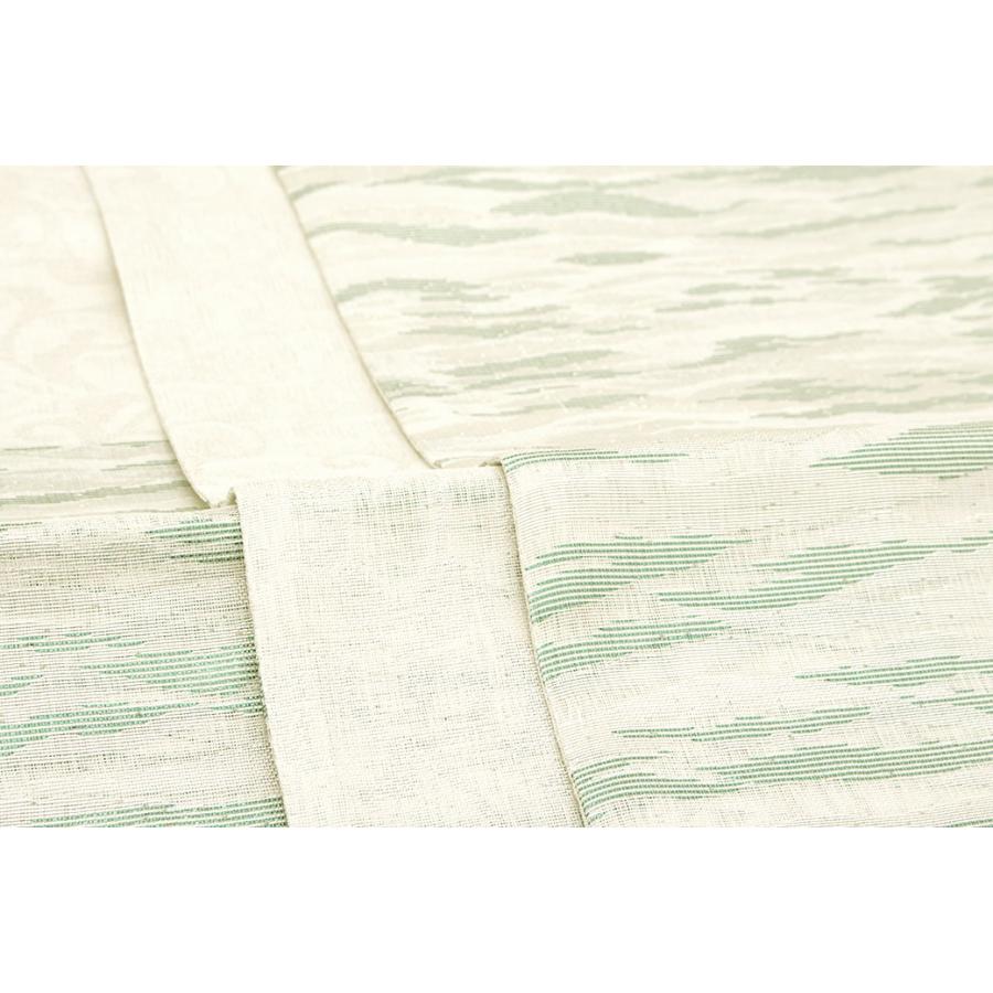 訳あり 袋帯 未仕立て 華翔苑 白系 オフホワイト 緑 グリーン 雲 縞