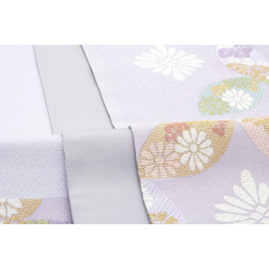 訳あり 袋帯 未仕立て 橋本テル織物 薄紫色 ライトパープル 破れ七宝