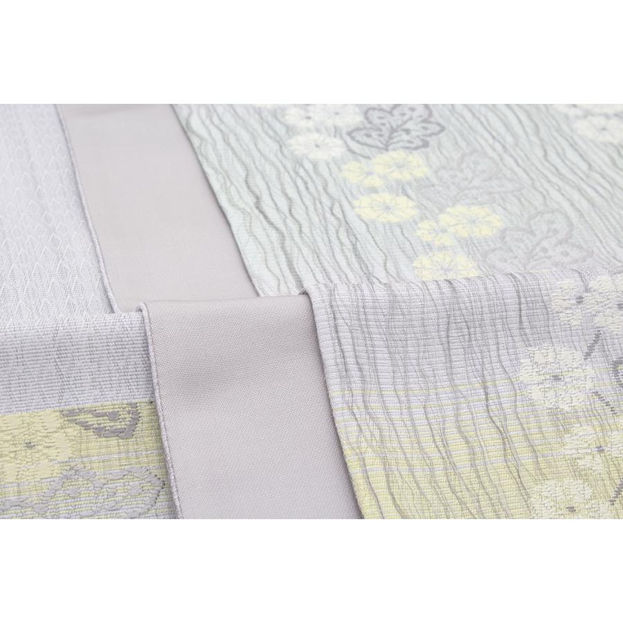 訳あり 袋帯 未仕立て 橋本テル織物 薄灰紫色 菊 正絹 和紙織 すくい