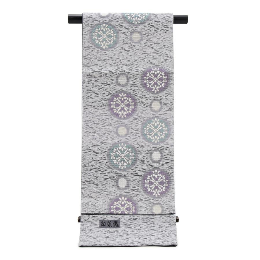 訳あり 袋帯 未仕立て 橋本テル織物 灰色 グレー 雪輪 水玉 正絹