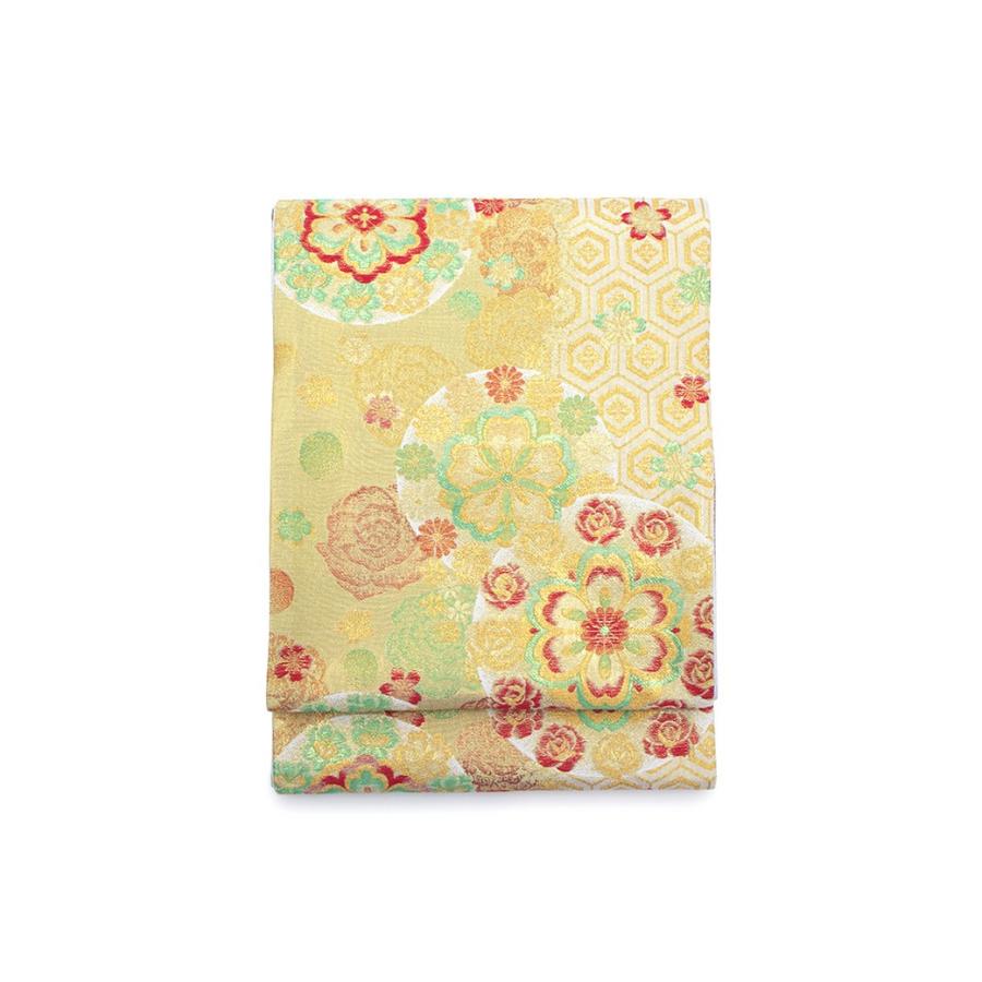 訳あり 袋帯 未仕立て 酒井守 金色 ゴールド 白 桜唐花 薔薇 亀甲 京都