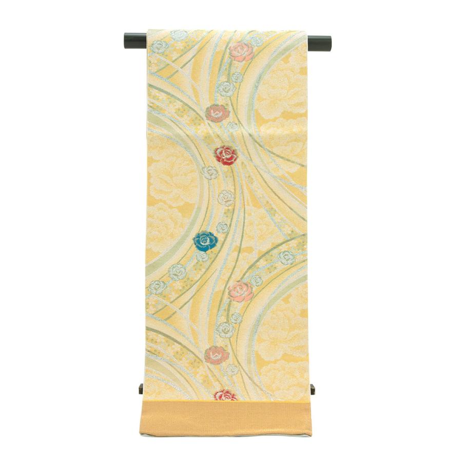 訳あり 袋帯 未仕立て 金色 ゴールド 赤 薔薇 バラ 流水 京都西陣織 六