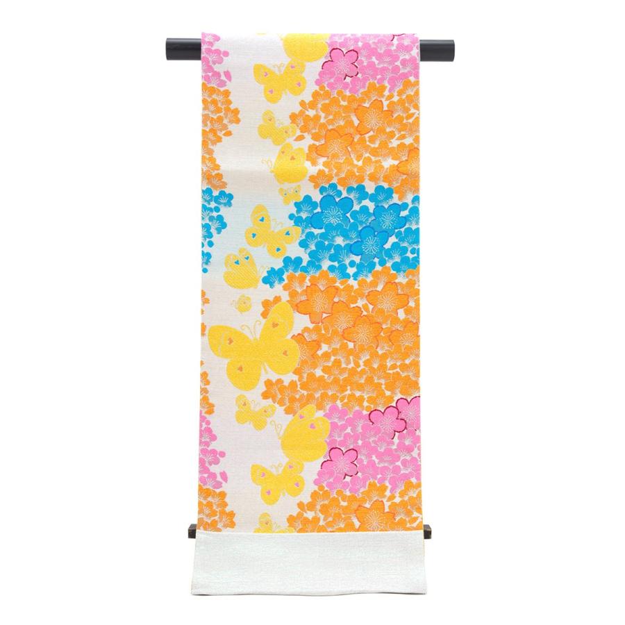 訳あり 袋帯 未仕立て 西村義信 カラフル ピンク 水色 オレンジ 銀色