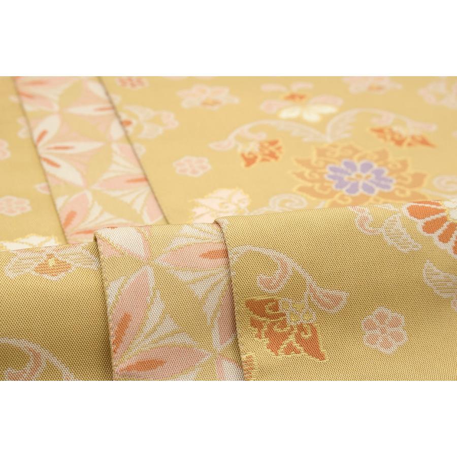 訳あり 袋帯 未仕立て 茶系 ライトブラウン 唐草華文 更紗 経錦 金箔