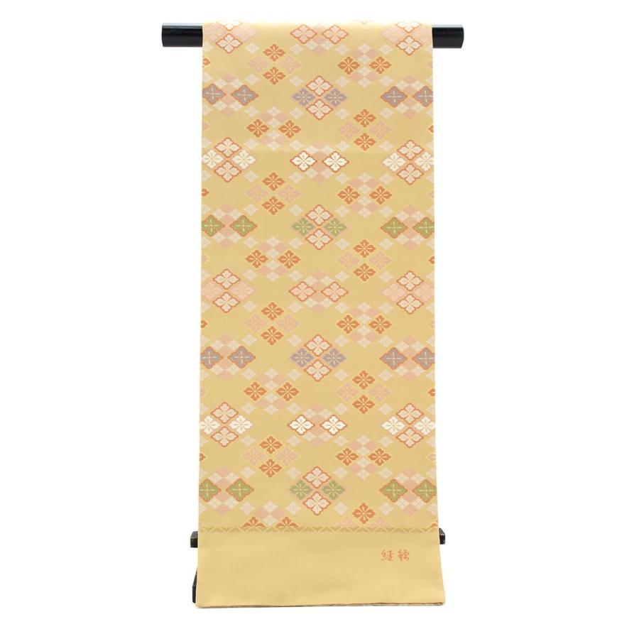 訳あり 袋帯 未仕立て 茶系 ライトブラウン 花菱 経錦 高島織物 京都