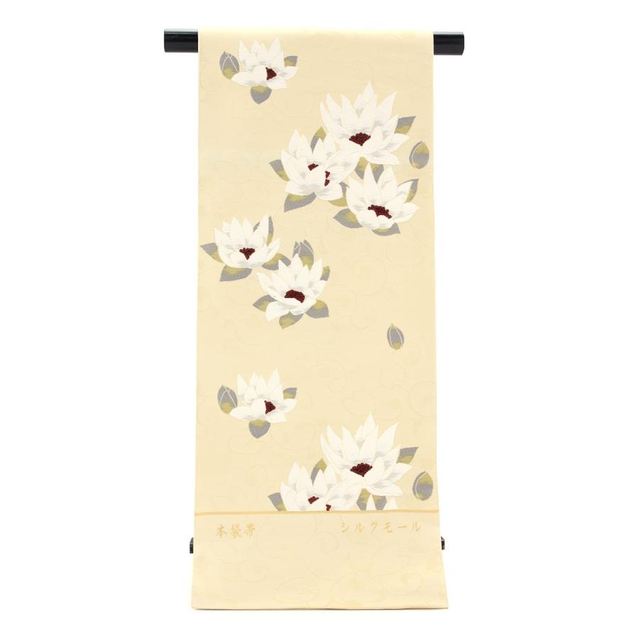 訳あり 袋帯 未仕立て 薄茶色 ベージュ 金 ゴールド 白 シルクモール