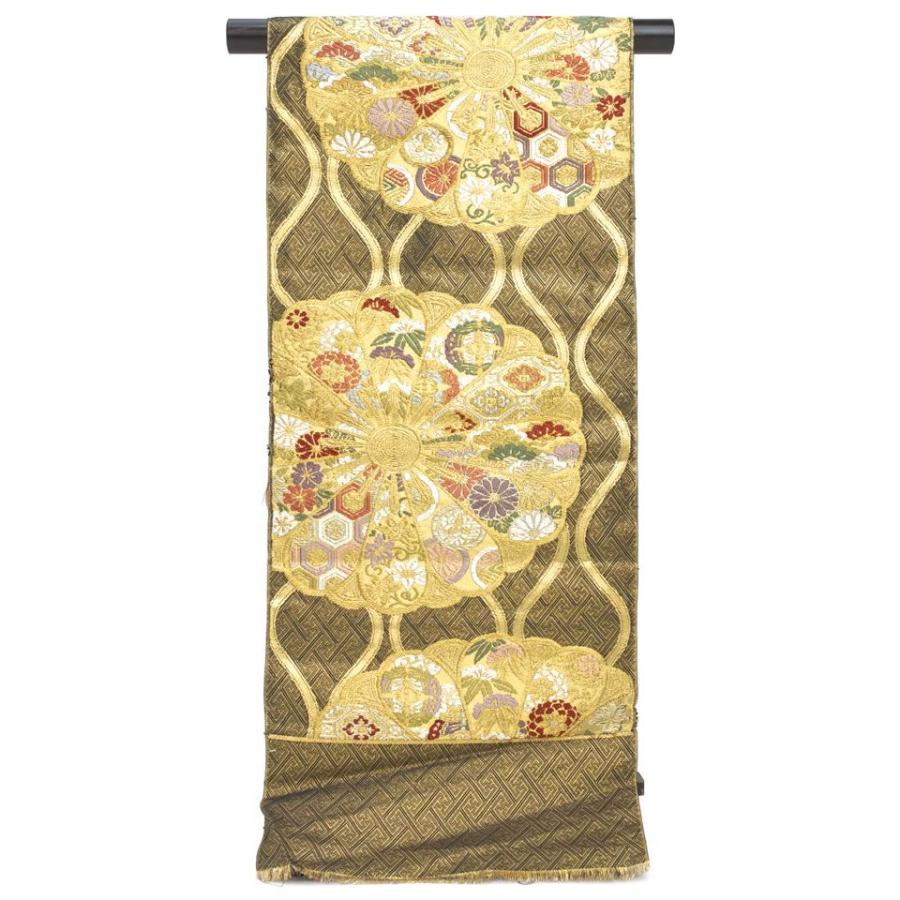 訳あり袋帯 振袖 訪問着 袋帯 黒 菊 六通柄 橋本テル織物謹製 未仕立て