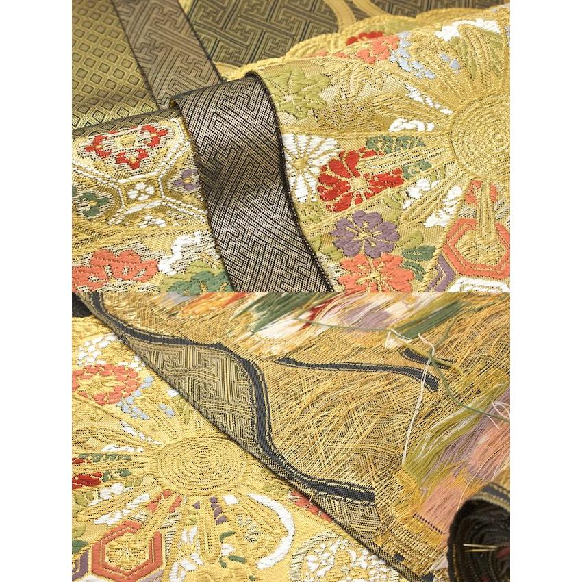 訳あり袋帯 振袖 訪問着 袋帯 黒 菊 六通柄 橋本テル織物謹製 未仕立て