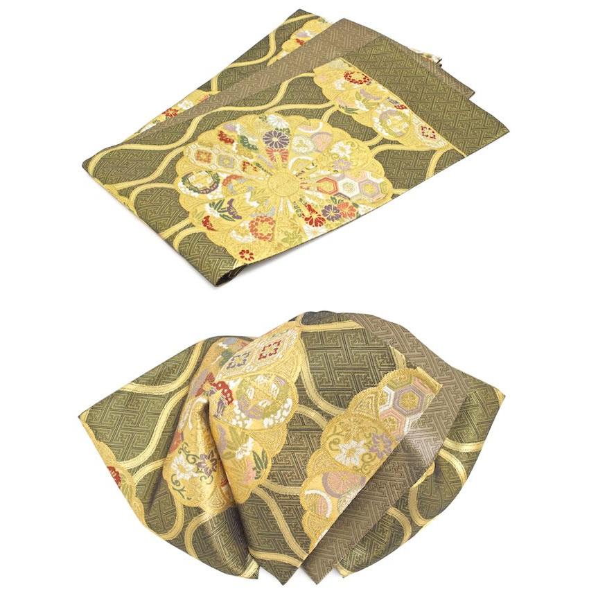 訳あり袋帯 振袖 訪問着 袋帯 黒 菊 六通柄 橋本テル織物謹製 未仕立て