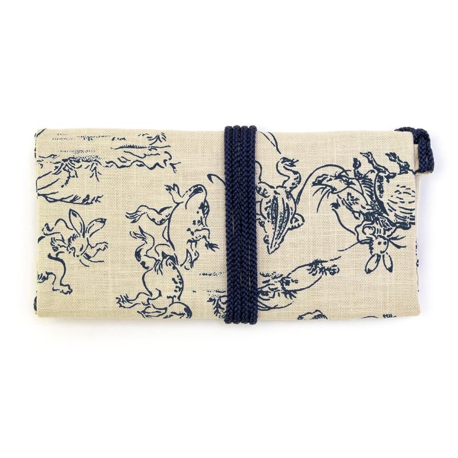 SOUBIEN（創美苑） 道中財布 生成り 紺 鳥獣戯画 ウサギ カエル 和柄
