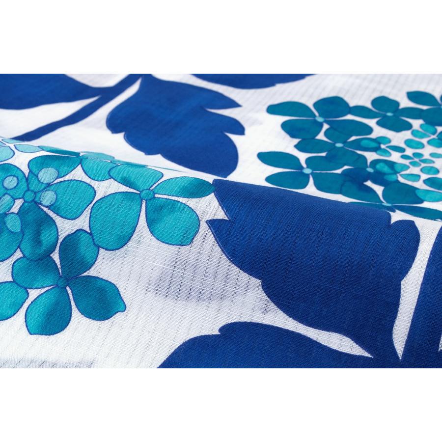 浴衣 レディース 青 ブルー 白 紫陽花 花 フラワー モダン 綿 絽