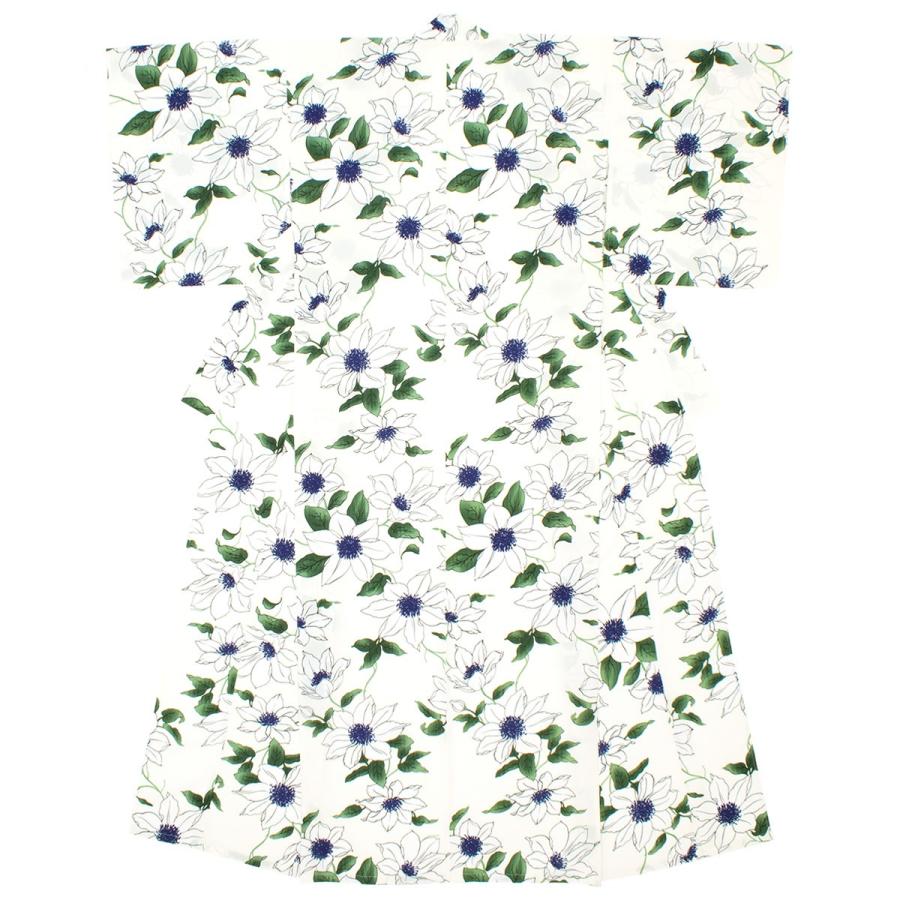 浴衣 レディース ホワイト 白 クレマチス 花 フラワー モダン 変わり織り 夏祭り 花火大会 女性用 仕立て上がり 【Sサイズ】 【フリーサイズ】【送料無料】 SOUBIEN（創美苑） 浴衣 レディース ホワイト 白 クレマチス 花