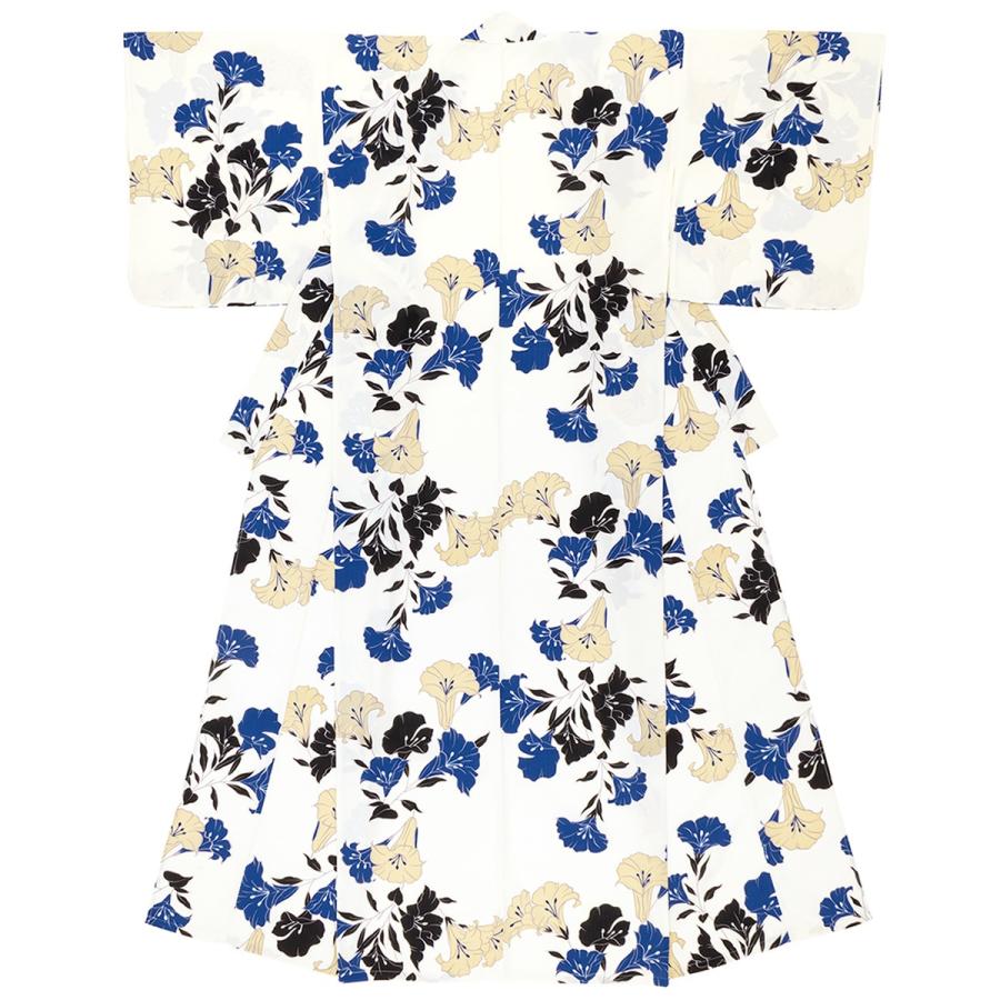 浴衣 レディース クリーム系 青 黒 百合 ゆり 花 モダン 変わり織り 夏祭り 花火大会 女性用 仕立て上がり 【Sサイズ】【フリーサイズ】【送料無料】 浴衣 レディース クリーム系 青 黒 百合 ゆり 花 モダン 変わり織り 夏