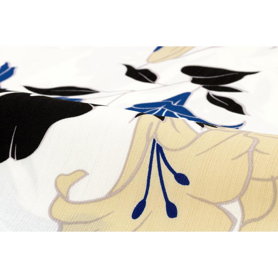 浴衣 レディース クリーム系 青 黒 百合 ゆり 花 モダン 変わり織り 夏