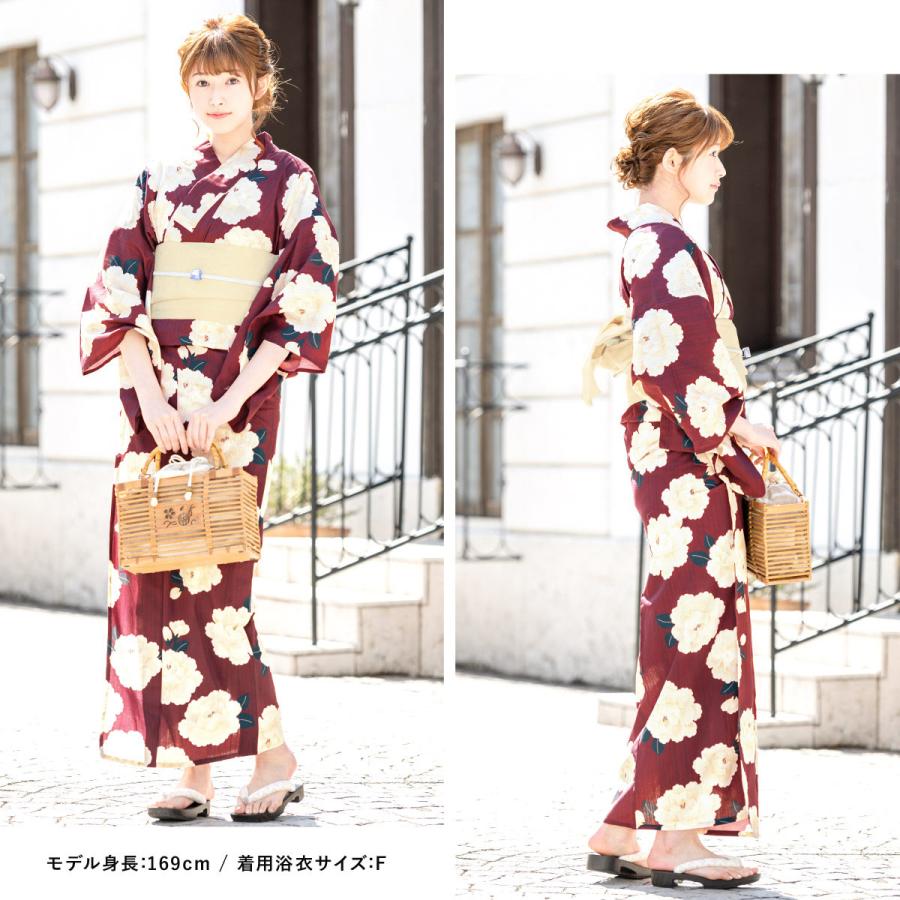 浴衣 レディース 浴衣セット 夏 大人 F 3点 赤 白 クリーム 牡丹