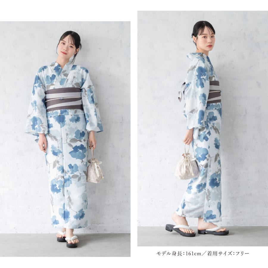 新品☆呉服屋♪大人上品なグレー系　大輪花　スレンダー夏着物　浴衣３点セット SOUBIEN 浴衣 レディース 浴衣セット 夏 大人 F 兵児帯 3点 青