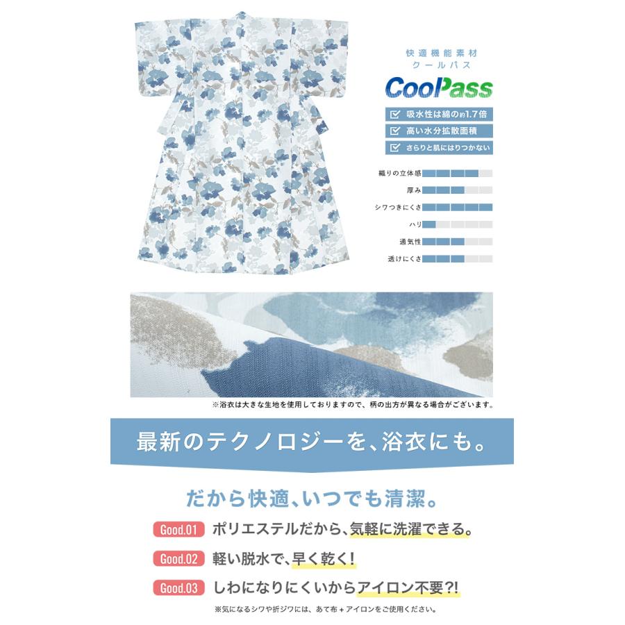新品　浴衣　二点セット(浴衣・半幅帯)　ブルー 澄清滲む薔薇xグレー 新品 浴衣 二点セット(浴衣・半幅帯) ブルー 澄清滲む薔薇xグレー