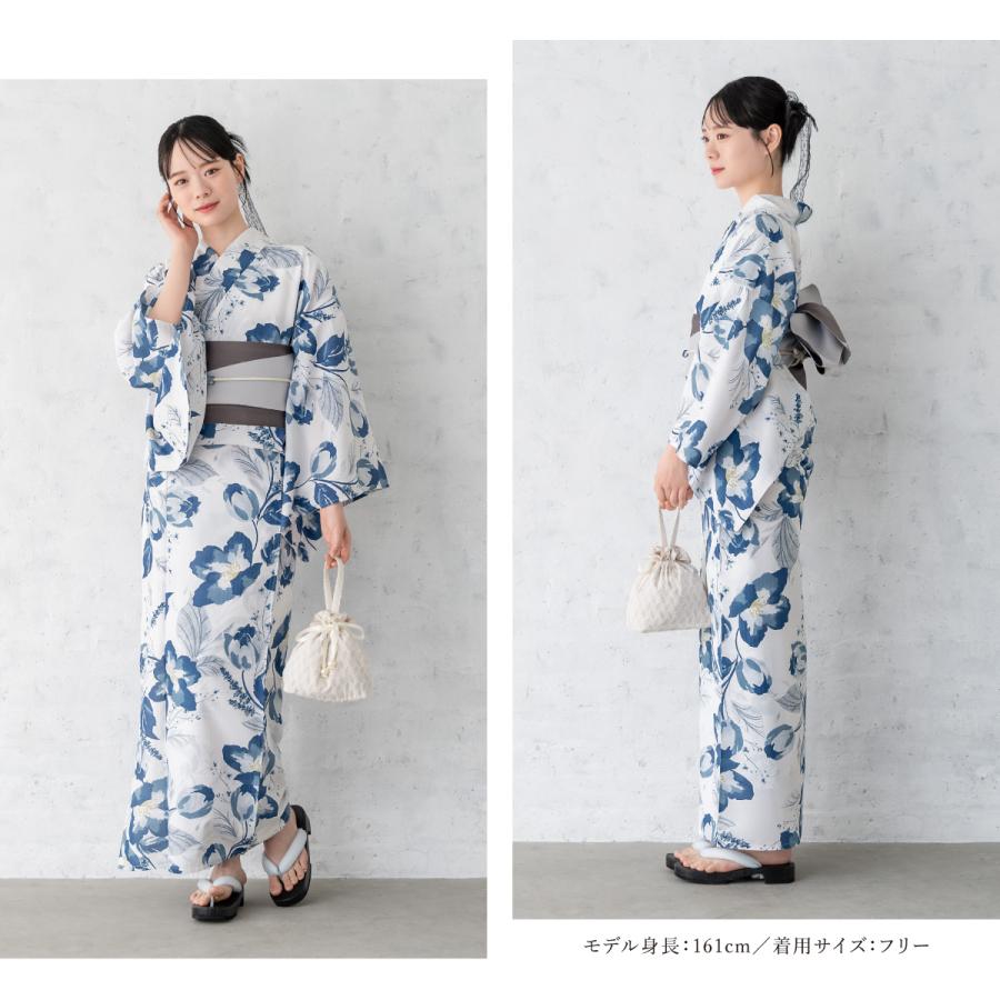 浴衣　ゆかた　ユカタ　白にライトグレー、ネイビー Mサイズ　花火に M 浴衣単品 SOUBIEN 浴衣 レディース 浴衣セット 夏 大人 F 半幅帯 3点