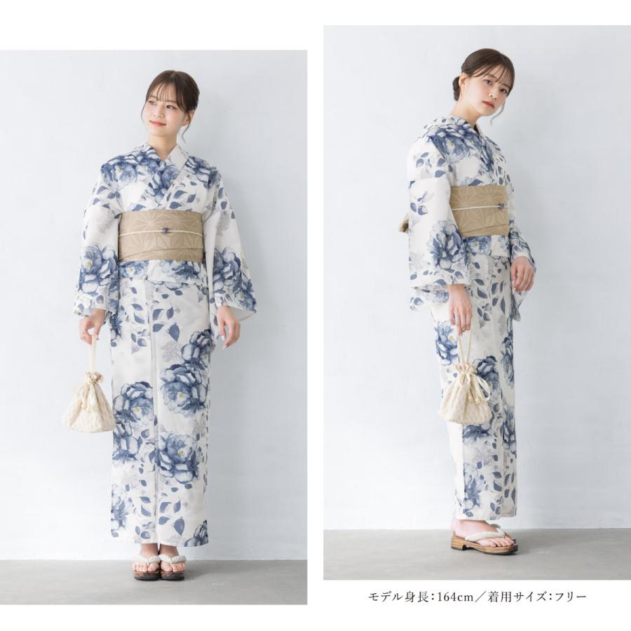 創美苑　ボヌールセゾン　浴衣　牡丹　芙蓉　芍薬　水彩ラメ　変わり織り　おび工房 SOUBIEN 浴衣 レディース 単品 大人 ベージュ 白系 紫 青 水色