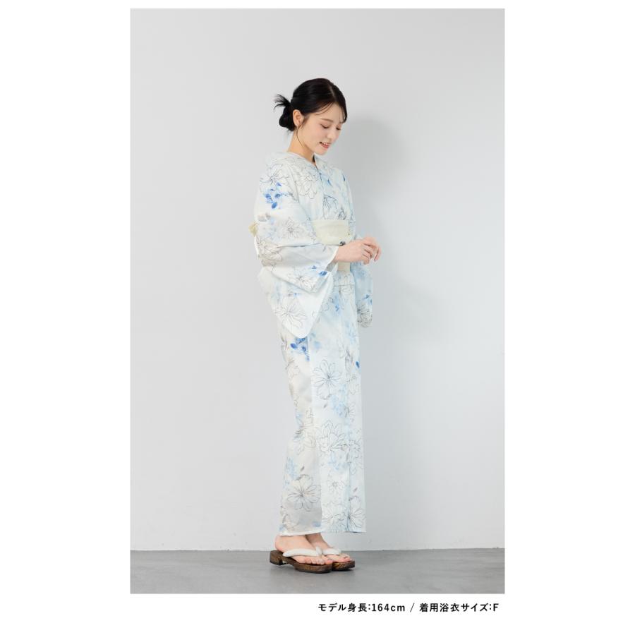浴衣　セット　水色　白　紺 SOUBIEN 浴衣 レディース 浴衣セット 夏 大人 F 半幅帯 3点 青