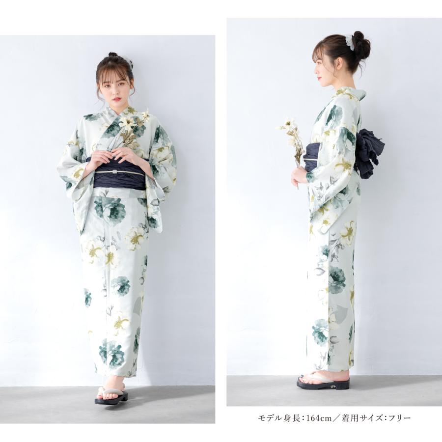 セパレート　二部式　レディース　浴衣　フリーサイズ　白　花柄　兵児帯　新品　黄緑 浴衣 レディース セパレート 二部式浴衣 浴衣セット 女性用浴衣