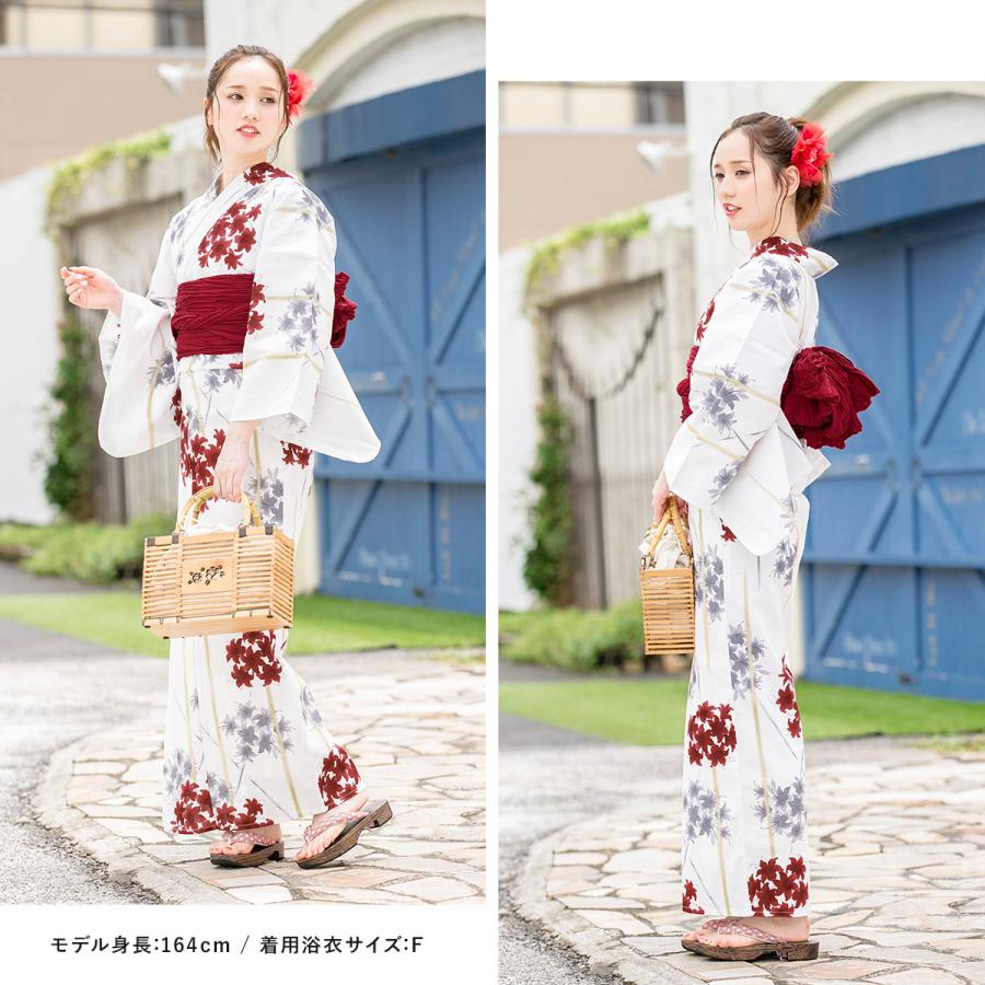 浴衣 レディース 3点セット （浴衣/兵児帯/下駄） bonheur saisons 白