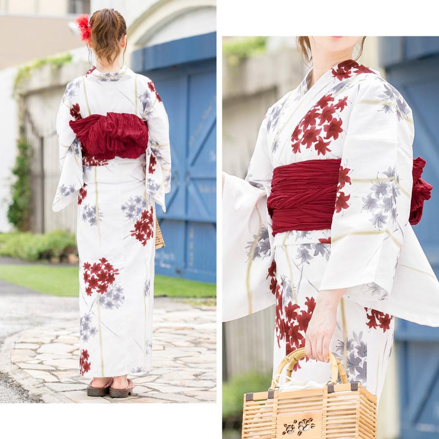 浴衣 レディース 3点セット （浴衣/兵児帯/下駄） bonheur saisons 白