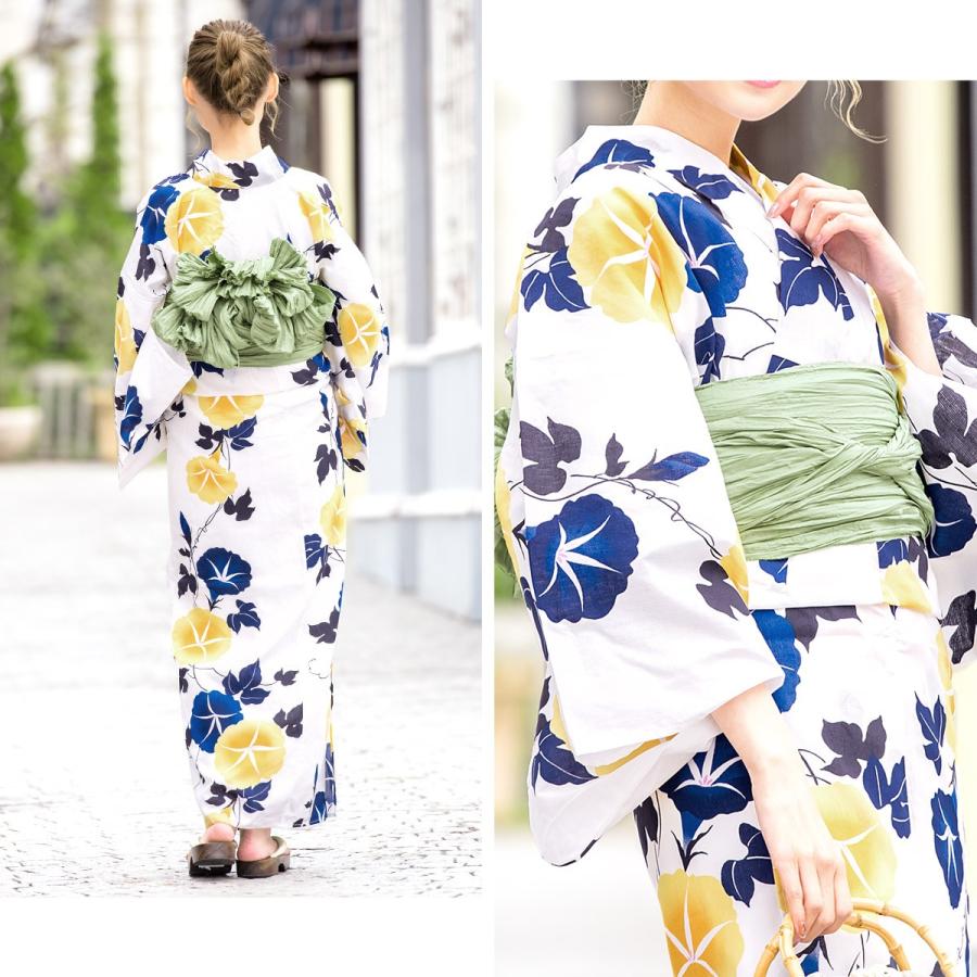 浴衣 レディース セット レトロ 作り帯 3点セット 浴衣セット 白 ホワイト 紺 緑 朝顔 花柄 女性 ボヌールセゾン フリー 送料無料 Yuset K1 Brand5ok きもの館 創美苑 通販 Yahoo ショッピング