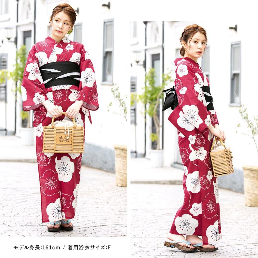浴衣セット 3点セット（浴衣/帯/下駄） 赤系 レッド 白 黒 梅 鹿の子