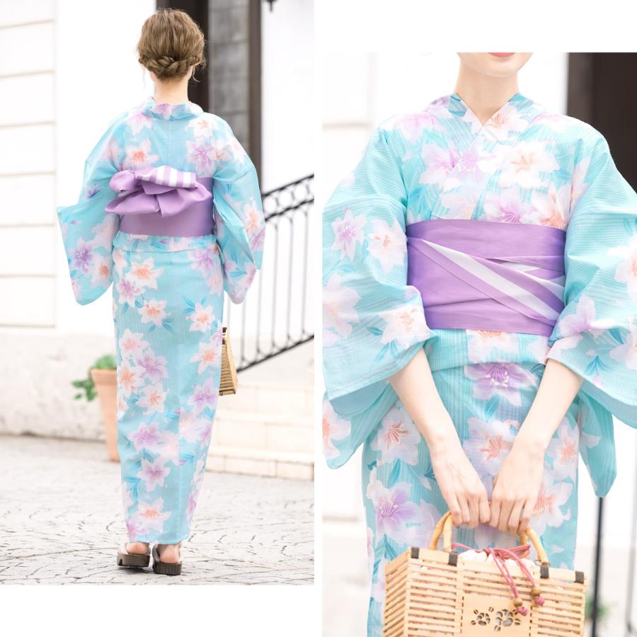 浴衣 レディース セット レトロ 作り帯 浴衣セット 大人 3点セット 水色 ブルー 紫 百合 花 ラメ 綿 女性 ボヌールセゾン S フリー 送料無料 Yuset K3 Brand912ok きもの館 創美苑 通販 Yahoo ショッピング