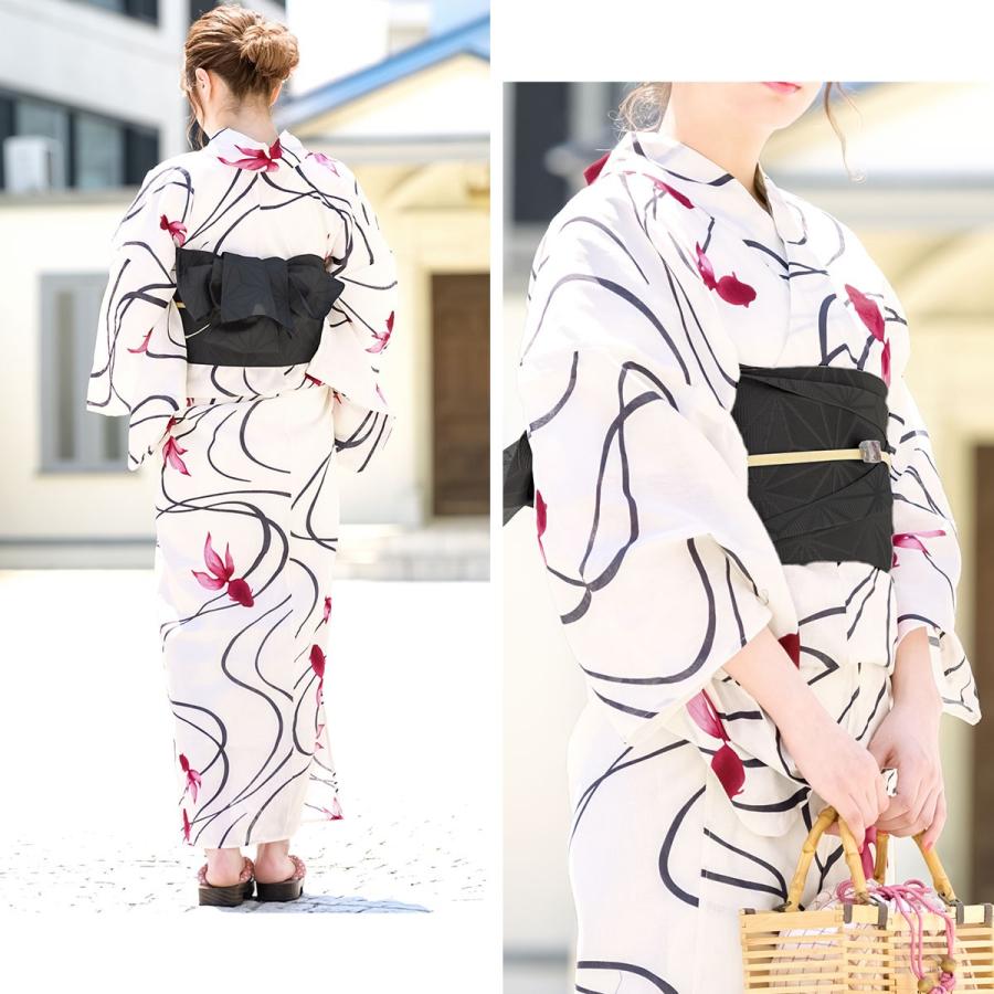 浴衣 レディース セット 作り帯 レトロ 浴衣セット 3点セット 白系 ホワイト 黒 金魚 水流文 綿 女性 ボヌールセゾン S フリー 送料無料 Yuset K5 Brand2ok きもの館 創美苑 通販 Yahoo ショッピング
