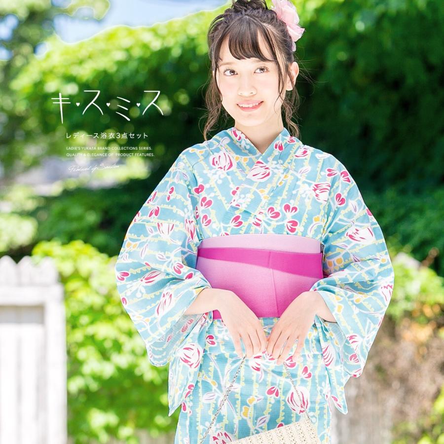 浴衣 レディース 3点セット 浴衣 半幅帯 下駄 ブランド キスミス 水色 ブルー ピンク 花 変わり縞 綿 女性用 紅梅織 花柄 送料無料 Yuset R1 Ykt0106mb きもの館 創美苑 通販 Yahoo ショッピング