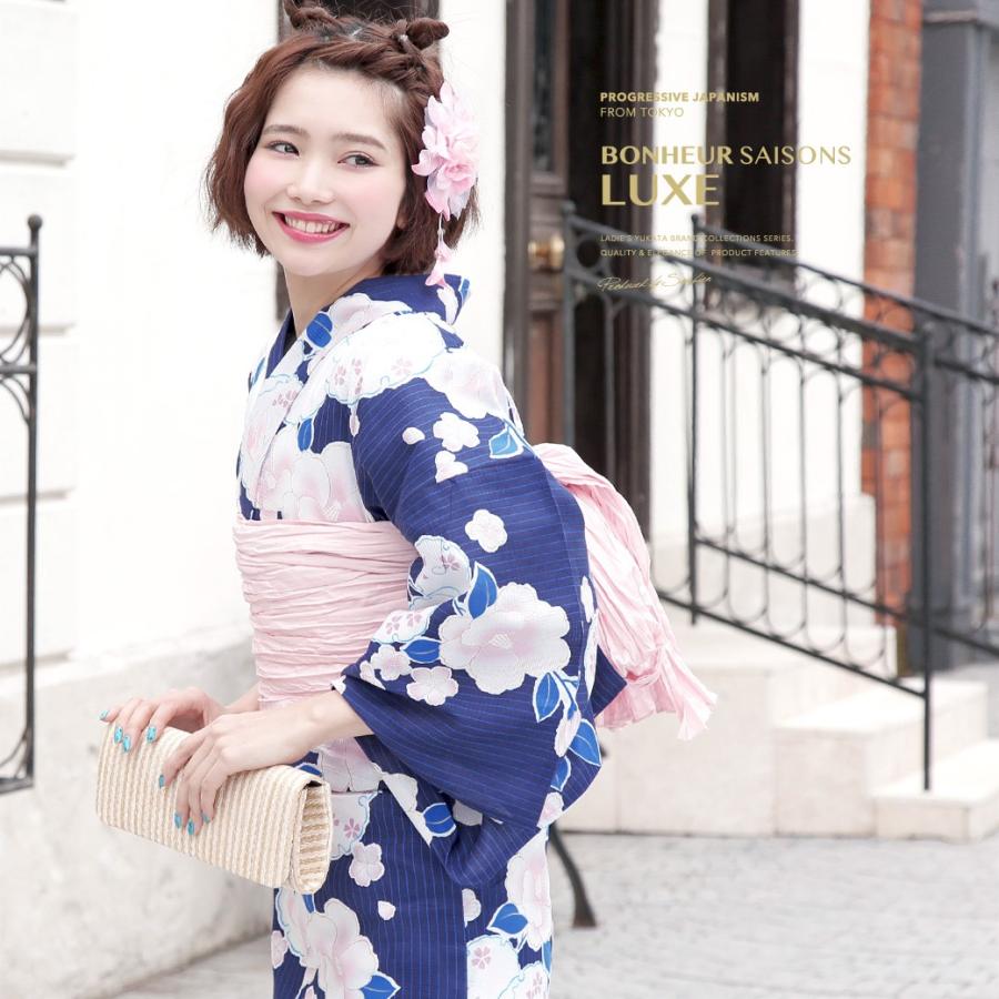 新品浴衣◇ bonheur saisons　椿 青系 新品浴衣◇ bonheur saisons 椿 青系