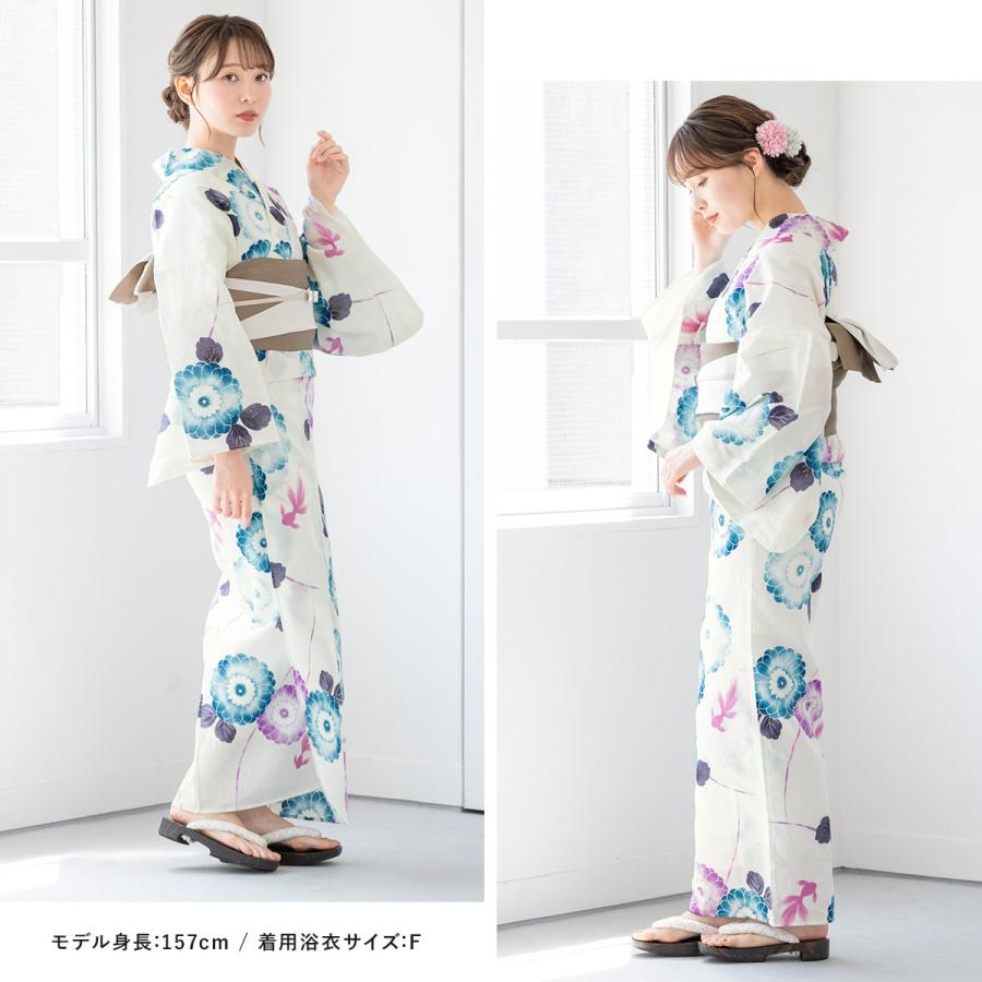 一点のみ♪綿麻 水輪にベニイロ金魚★高級 綿麻浴衣★新品 浴衣セット 3点セット bonheur saisons（ボヌールセゾン） 浴衣 レディース セット 浴衣