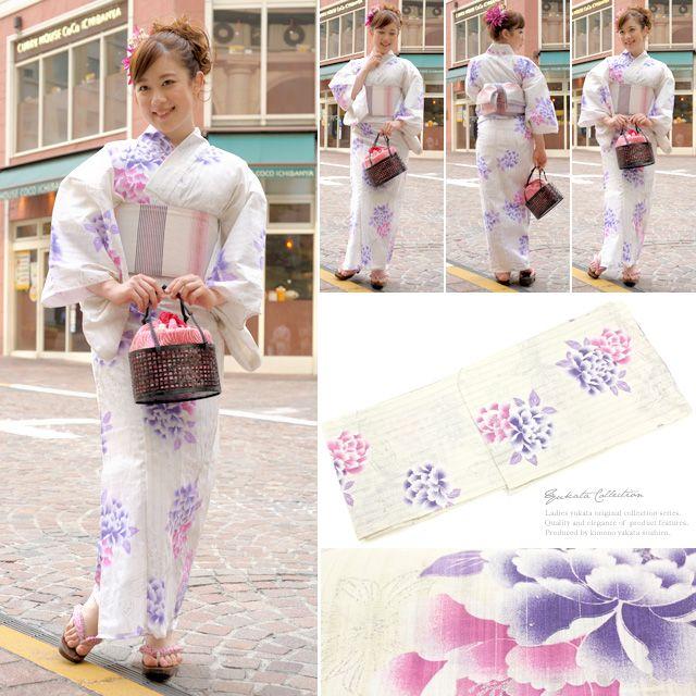 浴衣4点セット◇百合浴衣✖️リバーシブル半幅帯✖️天然石帯留✖️真田紐