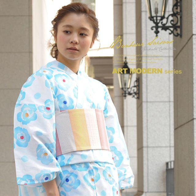 【新品】bonheur saisons Jec art modern 浴衣セット SOUBIEN（創美苑） 浴衣 レディース 3点セット （浴衣/半幅帯/下駄