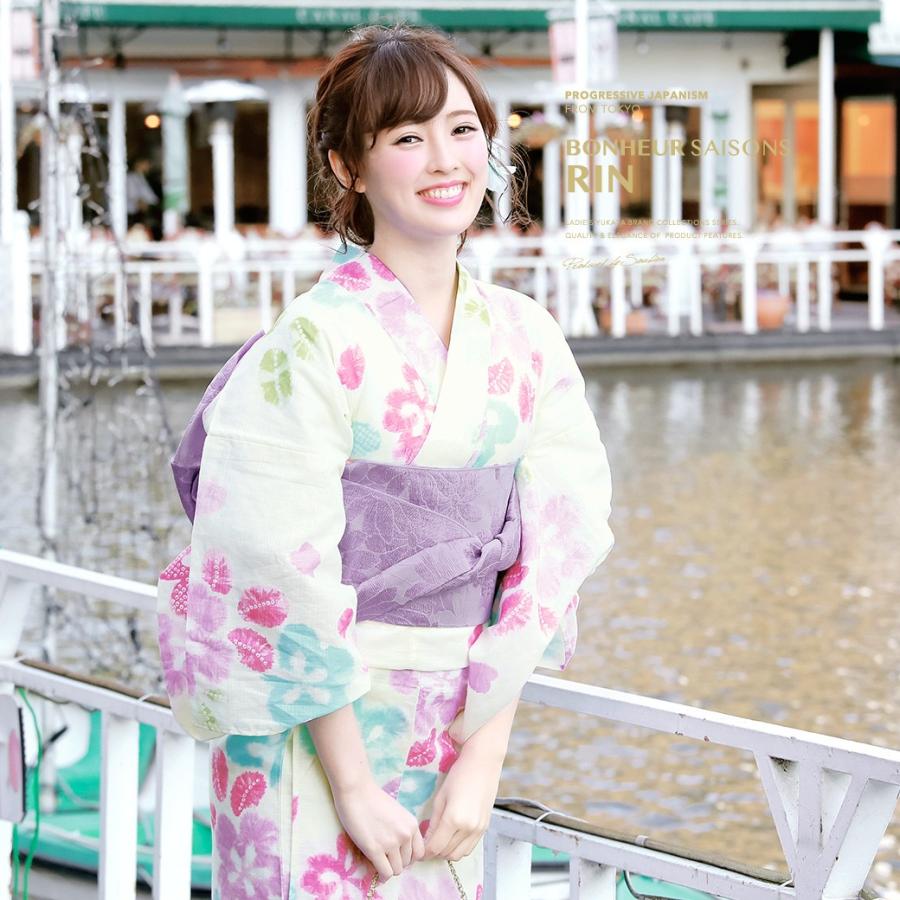 浴衣 レディース 3点セット (浴衣/兵児帯/下駄) bonheur saisons ボヌールセゾン 薄黄色 クリーム色 ピンク 桜 花柄 綿 送料無料 :yuset-y2-brand810ok:きもの館 創美苑 通販 洗える 綿 浴衣 ピンク 白地