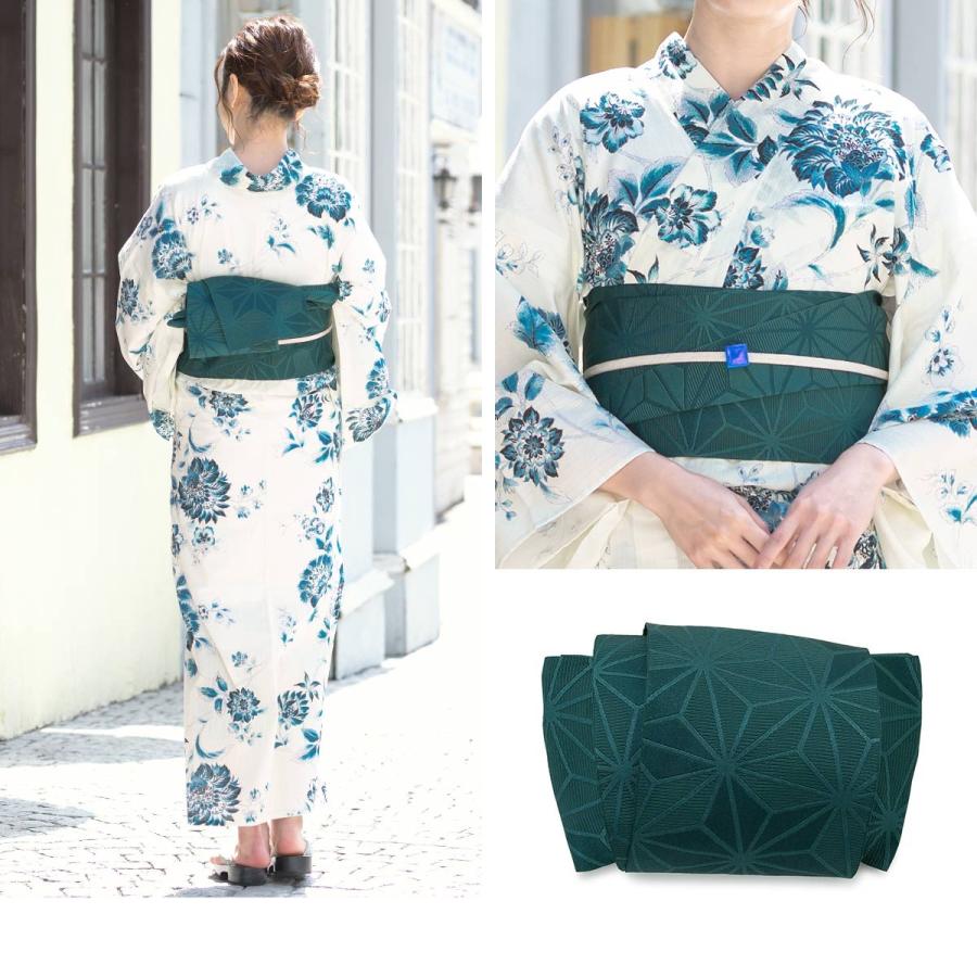 浴衣 3点セット(浴衣/半幅帯/下駄) 白 ホワイト 青 ブルー 花 浴衣 3点セット(浴衣/半幅帯/下駄) 白 ホワイト 青 ブルー 花