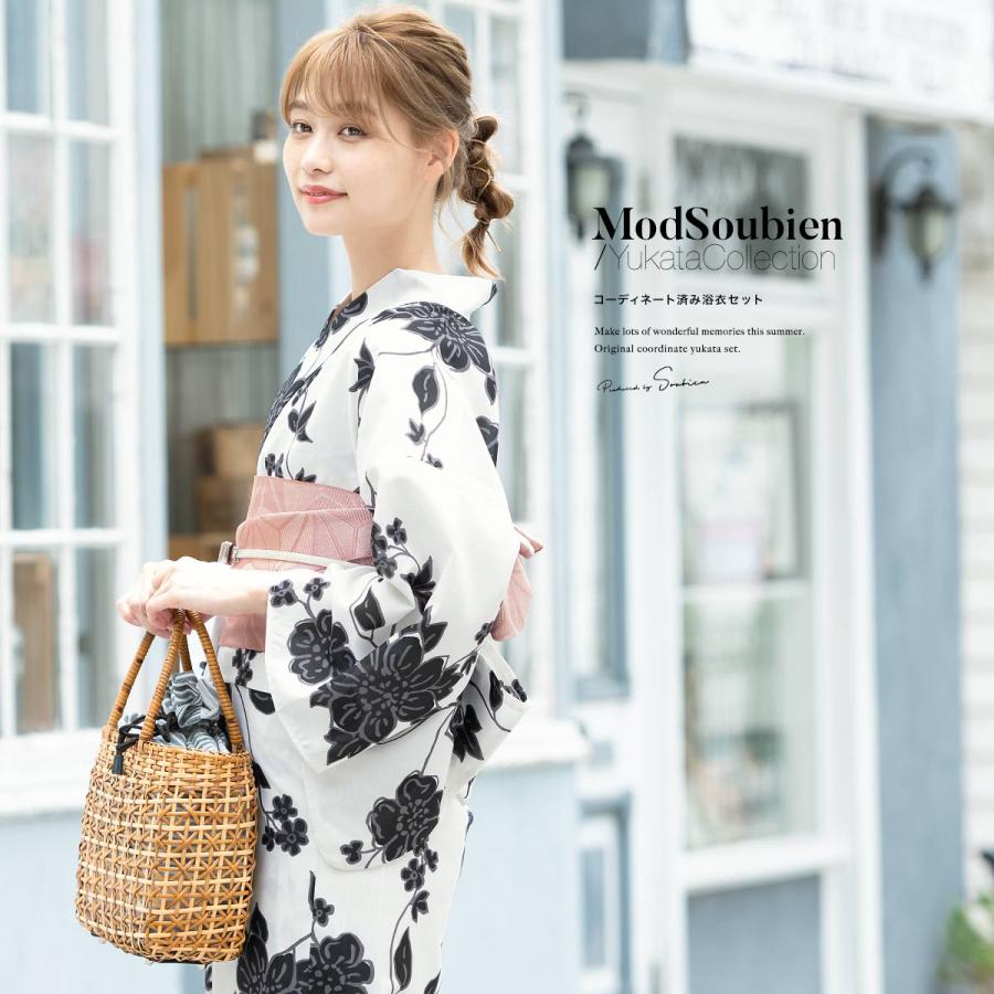 今季大人気新品 ◇浴衣・帯セット 萌葱 洗える浴衣モダン芍薬花柄浴衣