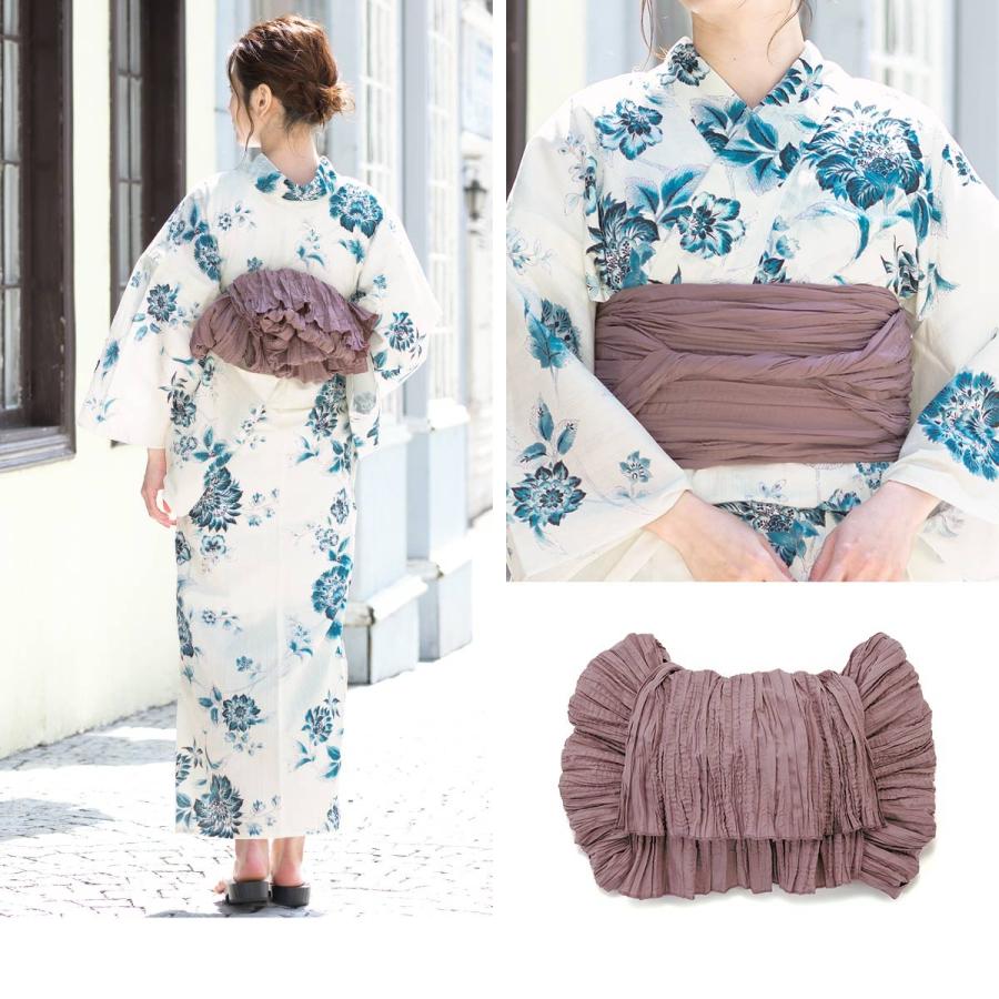 浴衣 3点セット（浴衣/兵児帯/下駄） 白 ホワイト 青 ブルー 花