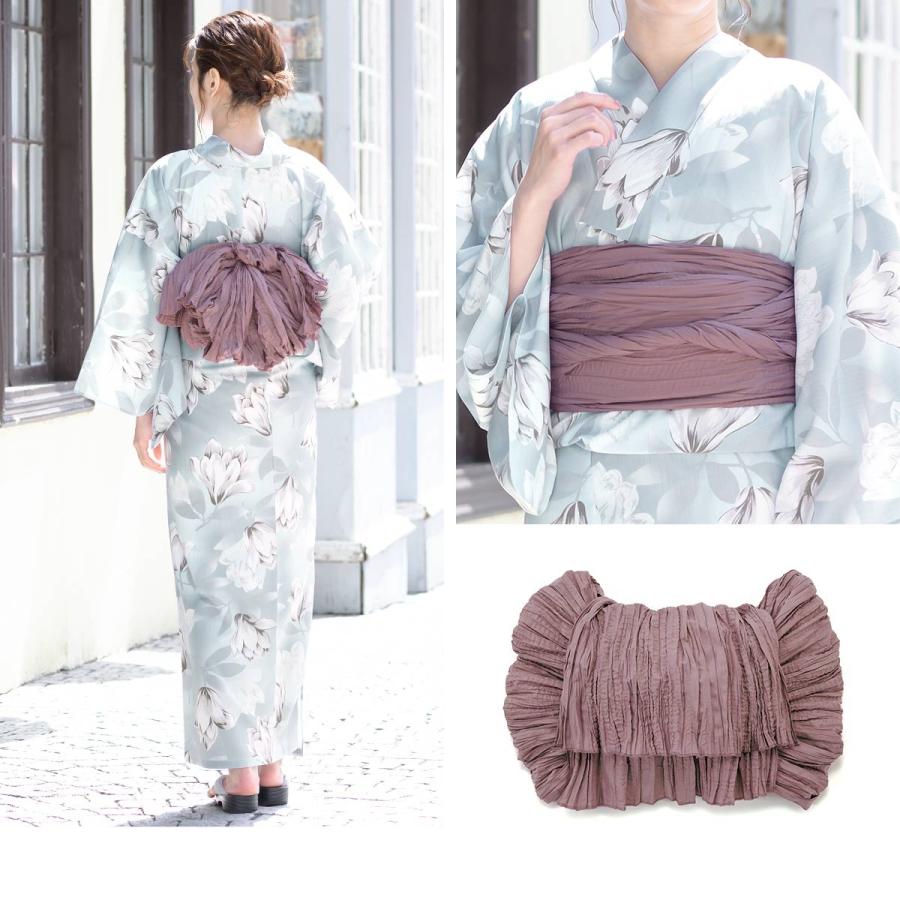 浴衣 3点セット（浴衣/兵児帯/下駄） ブルー 水色 木蓮 モクレン