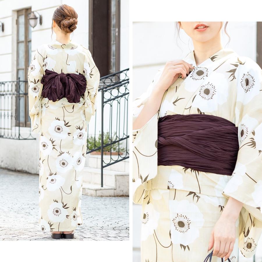 大人ベージュ×マーガレット柄浴衣セット 浴衣 レディース セット レトロ 浴衣セット 大人 3点セット