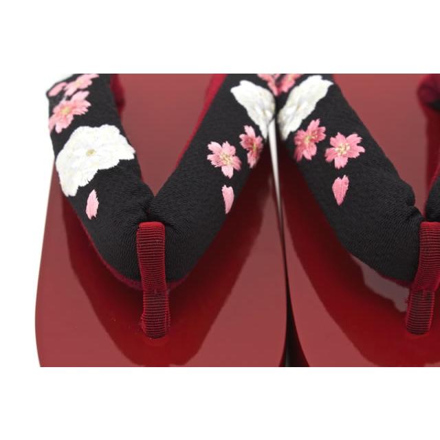 SOUBIEN（創美苑） ぽっくり 下駄 朱赤 レッド 黒 桜 さくら 丸菊 花