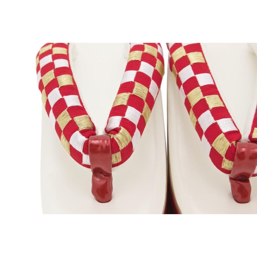 成人式 草履 レディース 赤 レッド 白 ホワイト 市松 椿 花 刺繍 ヒール草履 振袖 ぞうり ゾウリ 女性用 【フリーサイズ】 SOUBIEN（創美苑） 草履 赤 レッド 白 ホワイト 市松 椿 花 刺繍