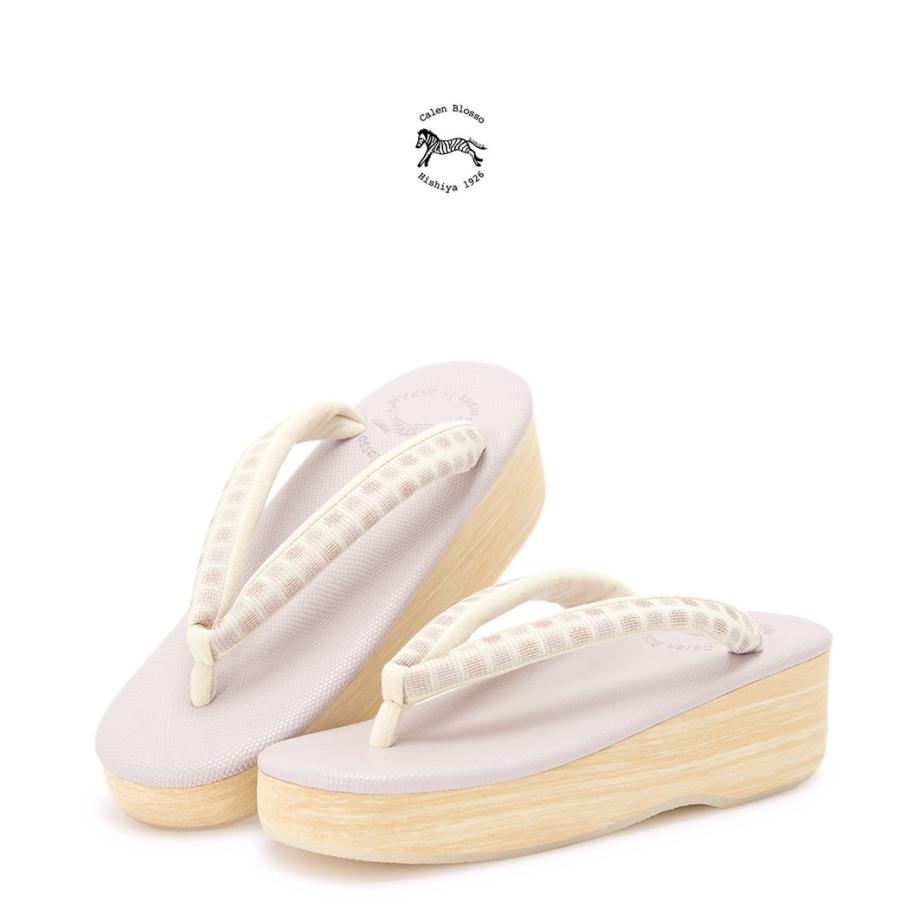 カレンブロッソ 草履 レディース カフェ草履 カフェぞうり 菱屋 菱屋 Calen Blosso 薄紫色 パープル 格子 丸 四角 正絹 リザード柄 トカゲ柄 牛革 ギアナ素材 小判型 カジュアル 日本製 女性用 【S・M・Lサイズ】 SOUBIEN（創美苑） カフェぞうり 菱屋 カレンブロッソ Calen Blosso 薄