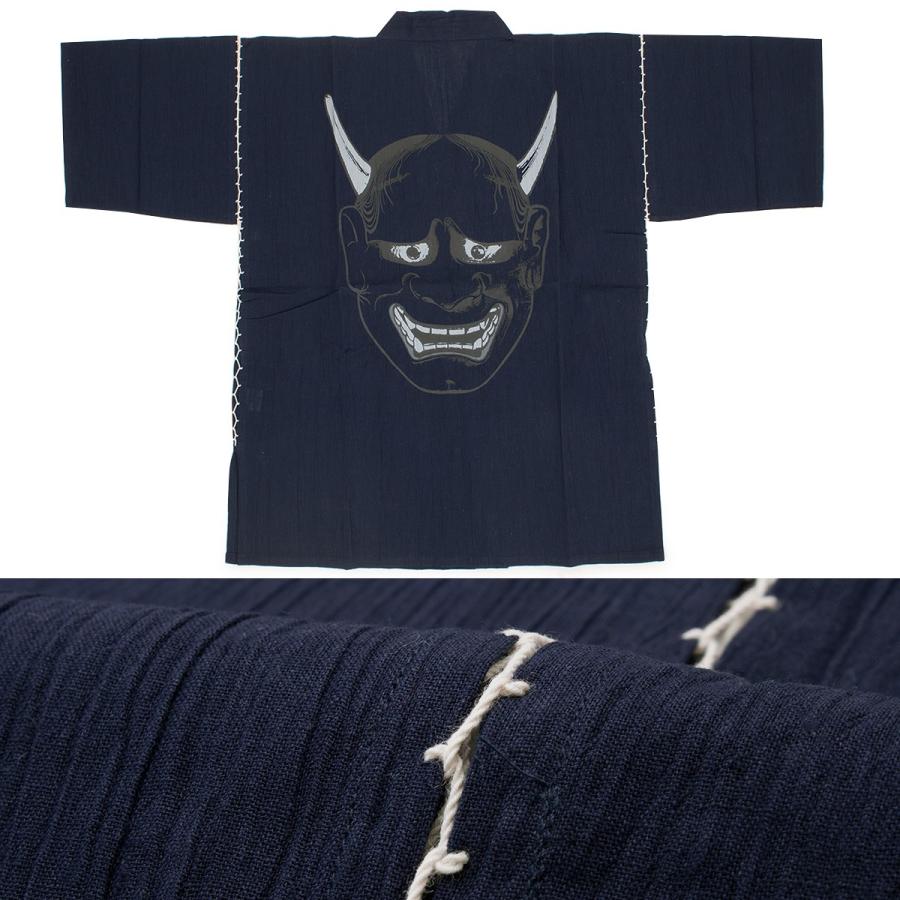 SOUBIEN（創美苑） メンズ甚平 紺 ネイビー 般若 綿麻 楊柳 ようりゅう