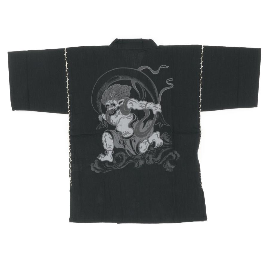 メンズ甚平 紺 ネイビー 雷神 綿麻 楊柳 ようりゅう 夏祭り 花火大会