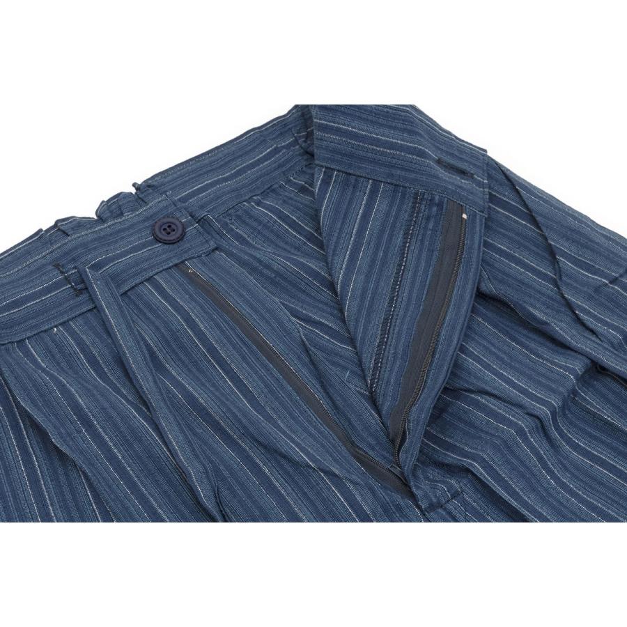 メンズ甚平 紺 ネイビー 茶 縞 ストライプ 綿 しじら織り 手タコ糸