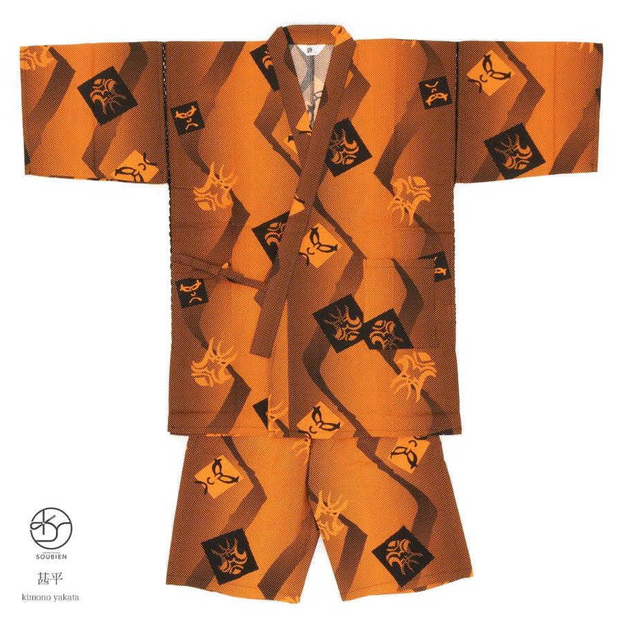 メンズ甚平 橙色 オレンジ 黒 隈取り 歌舞伎 ドット 綿 手タコ糸仕立て 夏祭り 男性用 仕立て上がり カジュアル 日本製 M L 送料無料 Zinm166y きもの館 創美苑 通販 Yahoo ショッピング