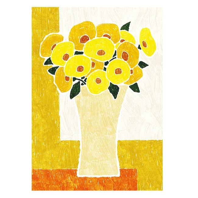 絵画 花 インテリア 壁掛け 版画 風水 インテリアアート/絵画 アイボリーの花瓶と黄色の花束/藤谷壮仁郎 Soujirou Artの画像